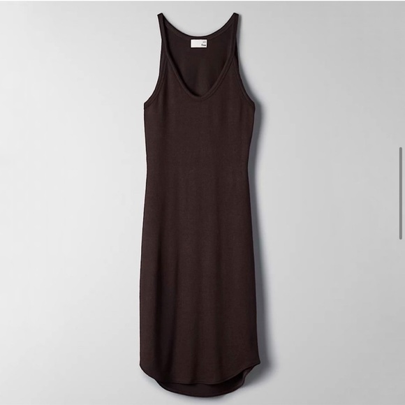 Aritzia Wilfred Free Black Yasmin Dress Bodycon Back Cut Out Midi Tank Dress XXS - Picture 2 of 10